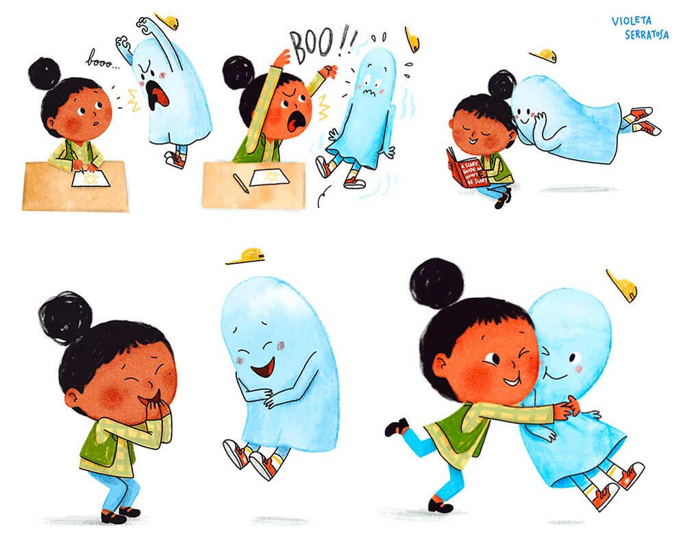 Character sheet for The Giggling Ghost by Zoë Tucker and illustrated by Violeta Serratosa. ©Violeta Serratosa. All Rights Reserved