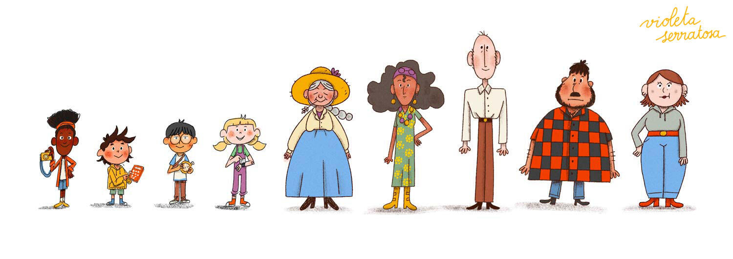 Character designs for La Colla del Nas Fi. BindiBooks, 2025